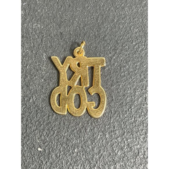 Gold "Try God" Charm Pendant Religious Jewelry - Picture 3 of 3